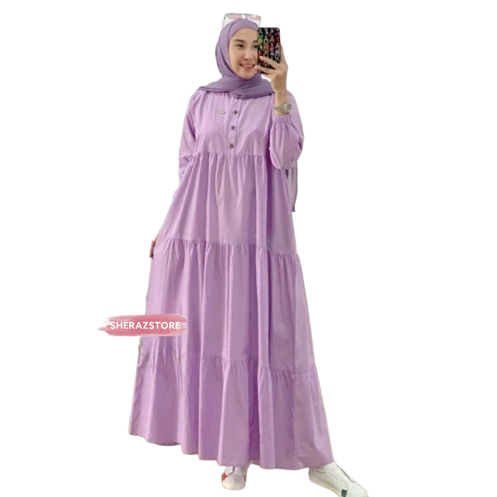 Karenia - Gamis Midi Dress Wanita Jumbo Ld 92 98 104 110 120 130 140 Gamis Rayon Rempel Susun Simple