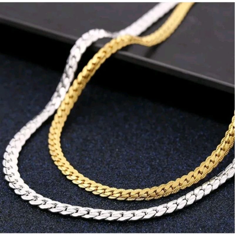 KALUNG PRIA WANITA TITANIUM RANTAI SISIK NAGA SILVER PUTIH PERAK RANTE