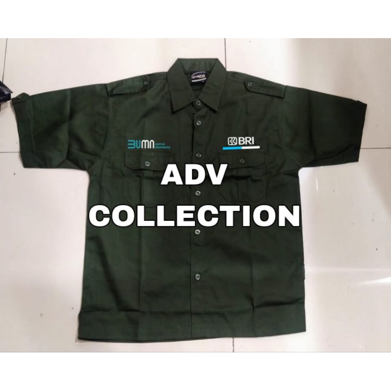 Kemeja BUMN Bank BRI Hijau Army PDH Lengan Pendek Pria Bordir