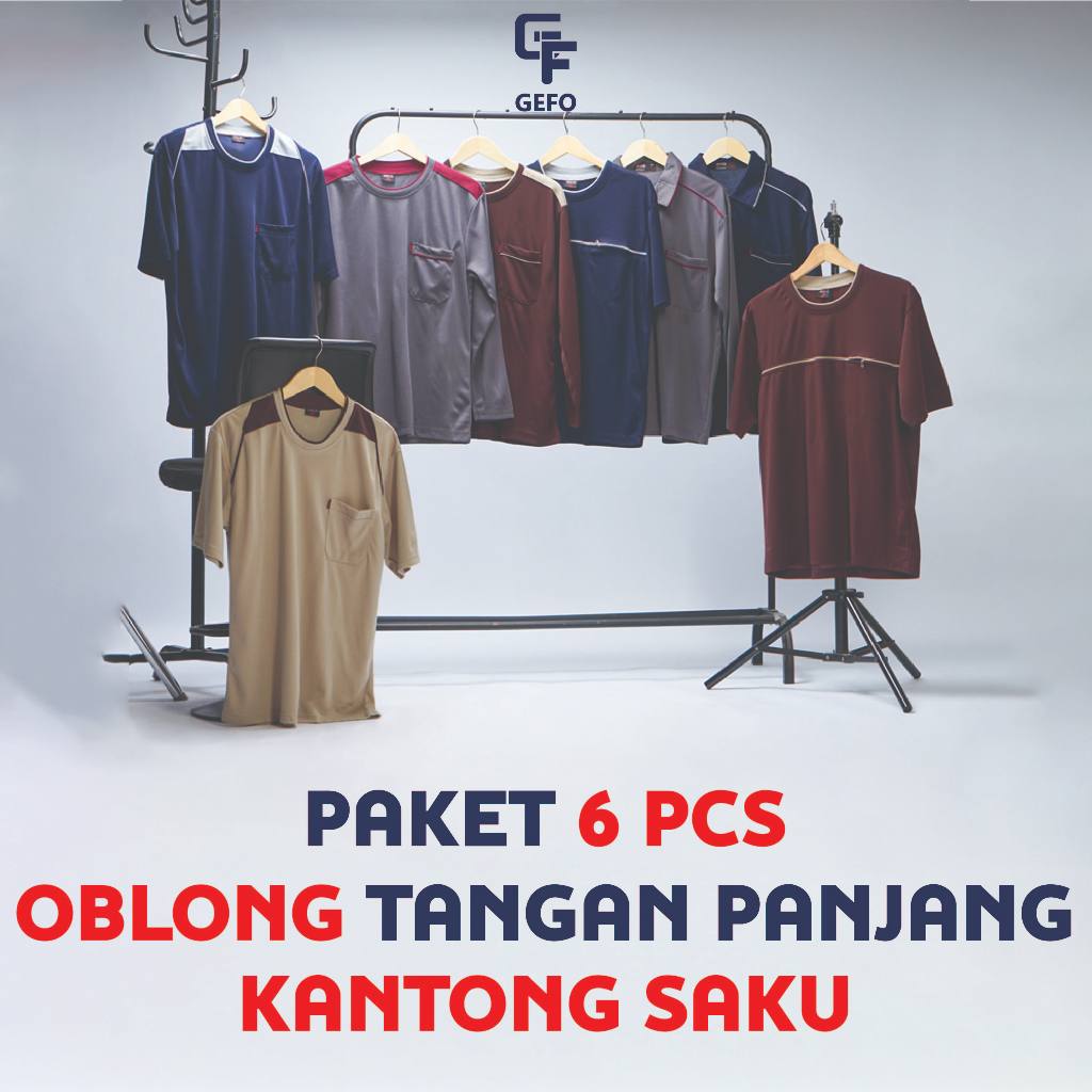 GEFO - 6 PCS PAKET USAHA BAJU KAOS LENGAN PANJANG KAOS OBLONG PRIA  BAJU LENGAN PANJANG KAOS KERAH P