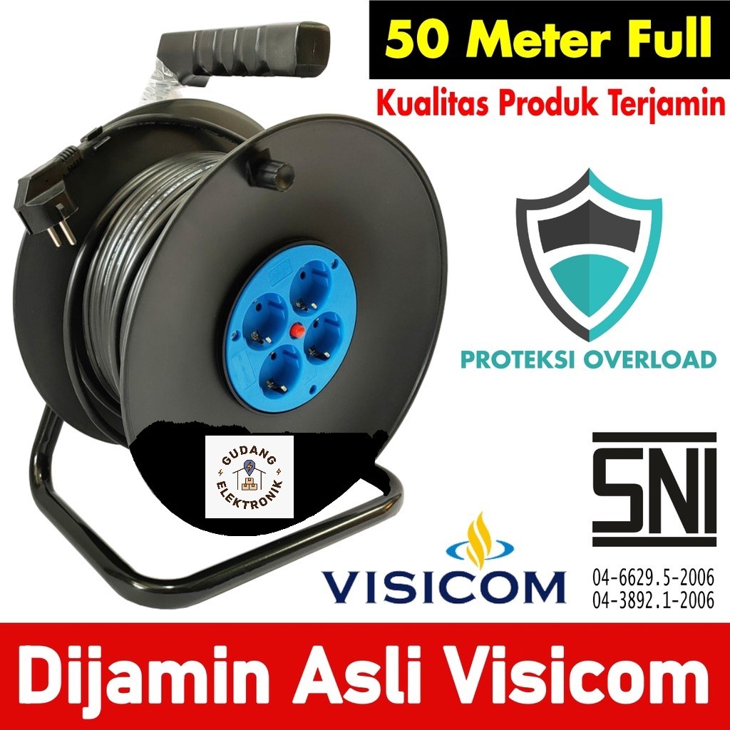 VISICOM Kabel Roll 50 Meter 4 Stop Kontak Gulung 50m 50 m SNI
