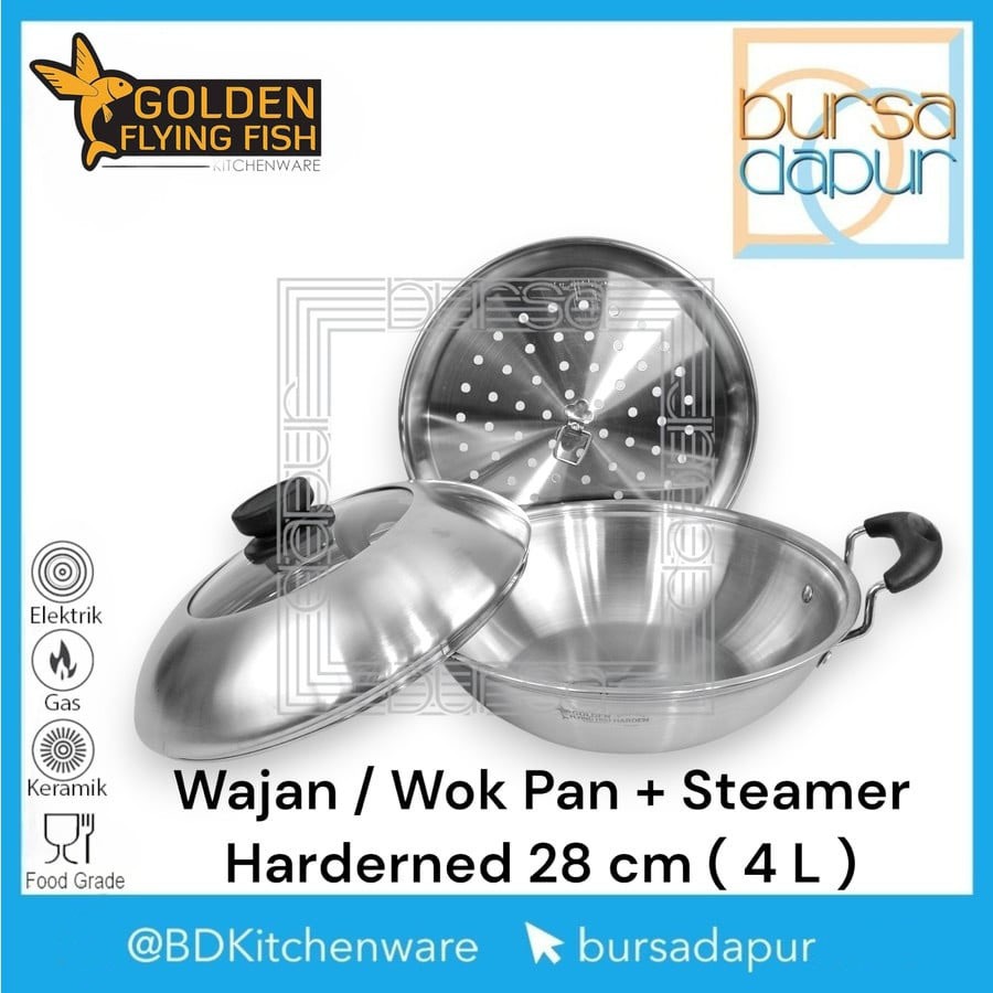 Golden Flying Fish Stainless Steel Wajan / Wok Pan Steamer 28 cm 4 Liter