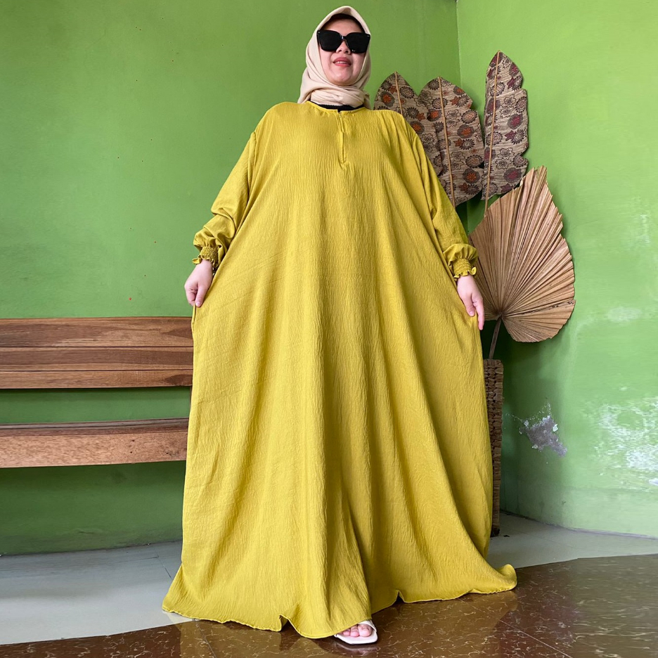 DRESS PESTA JUMBO LD 160 MINAG / BAHAN CRINKLE CEY SUPER JUMBO / OOTD KEKINIAN WARNA SAGE GREEN DLL