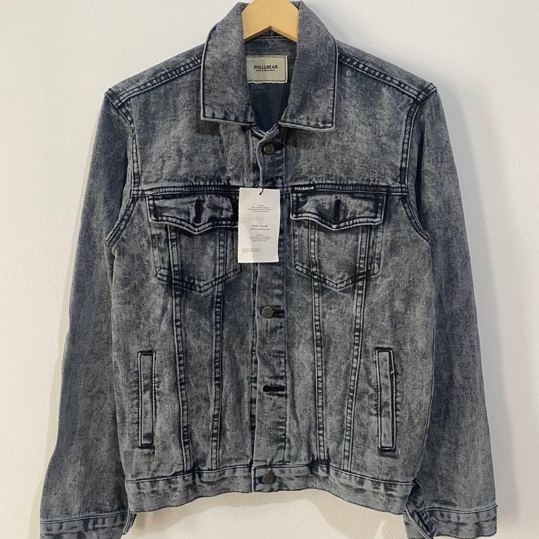 jaket jeans polos pria grey acid premium denim tebal unisex terlaris