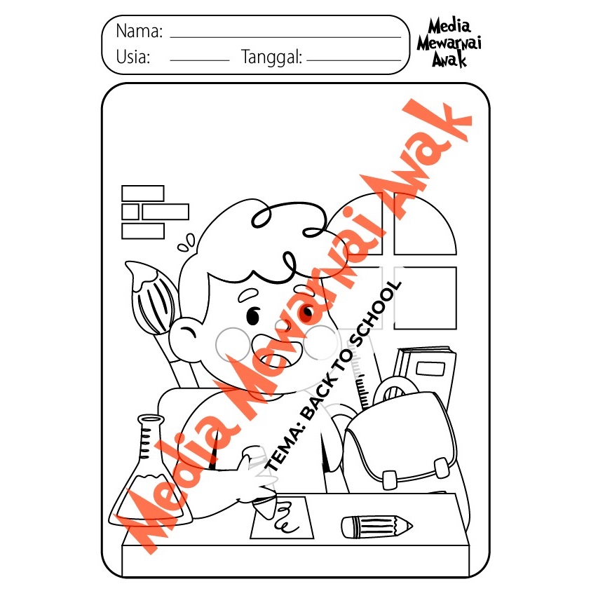

Media MEWARNAI Anak-ANAK TEMA Back to school KERTAS GAMBAR