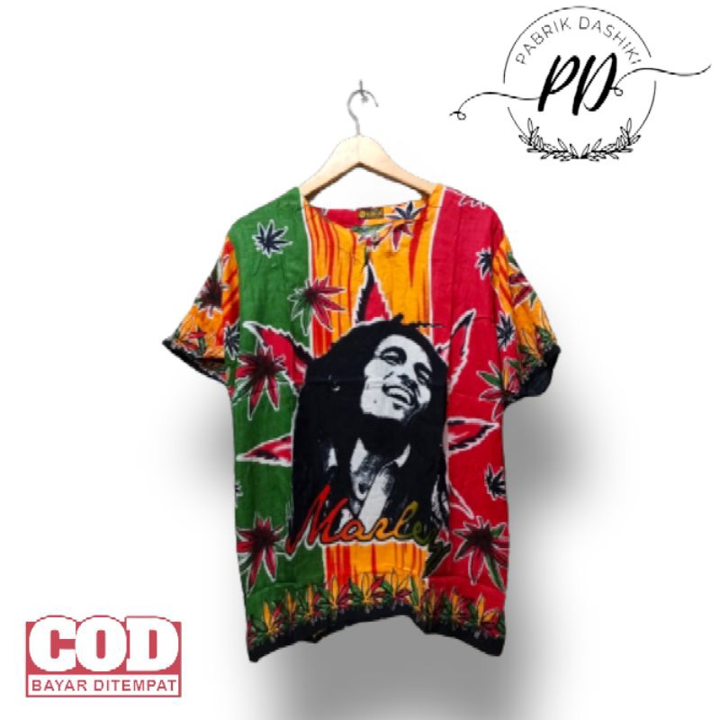Baju pantai motif bob marley ketawa/ baju pria wanita/ baju santai/ baju kaos pantai bob marley