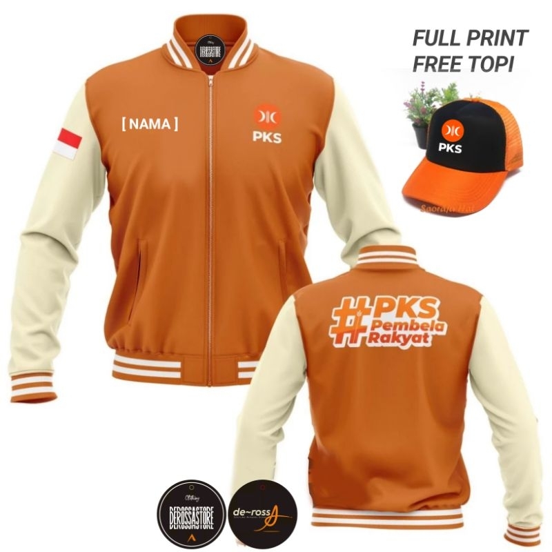 Jaket Versity PKS logo Partai PKS costume nama Free Topi