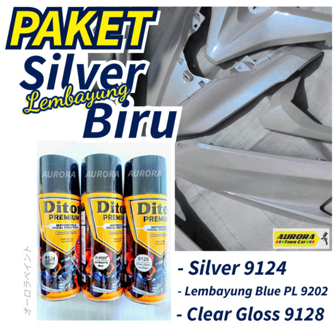 Paket Diton Premium Silver Lembayung Biru isi 3 kaleng PL9202 sepeda motor mobil semprot spray putih