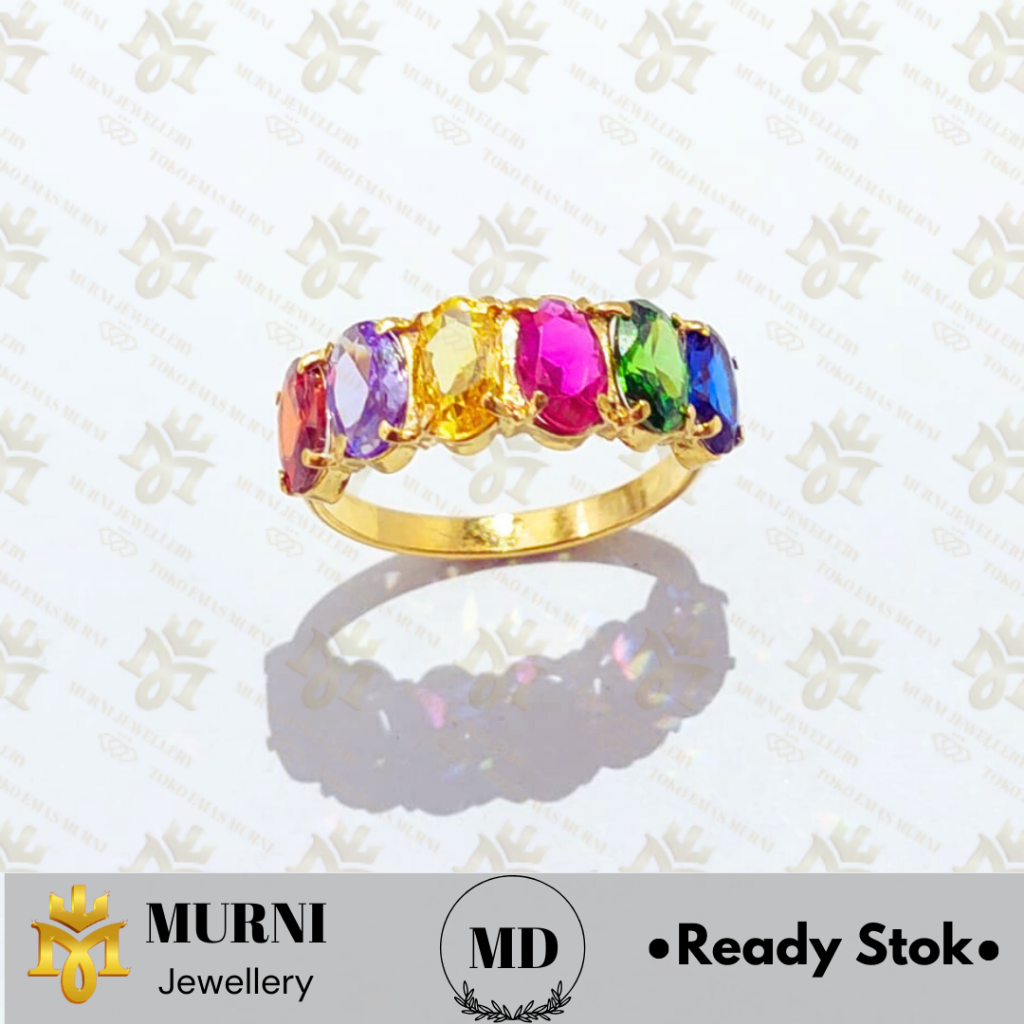 Perhiasan Cincin Emas Muda Asli Model Rainbow