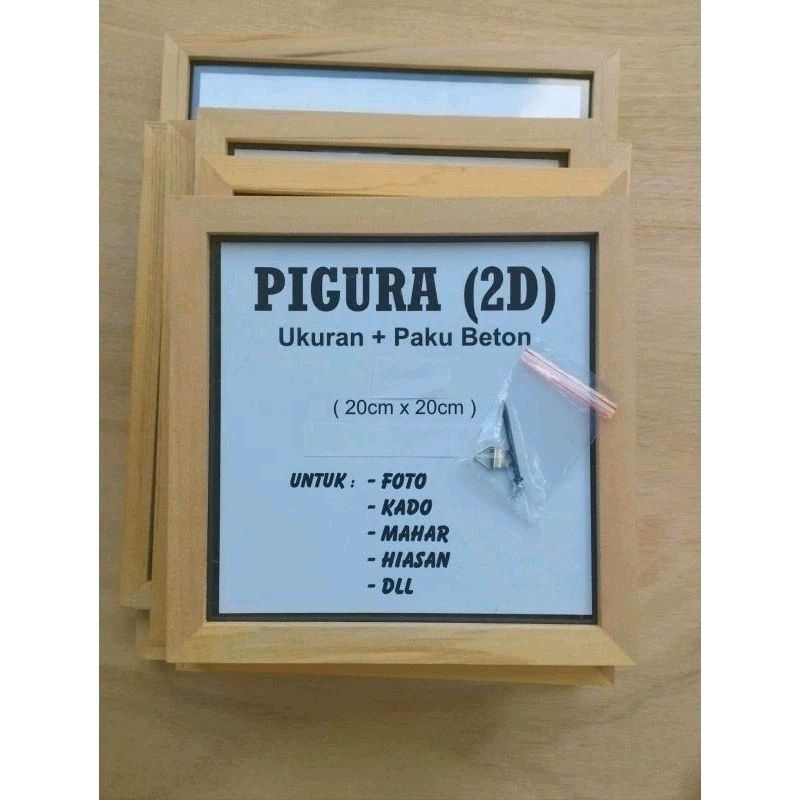 pigura/bingkai kayu (2D) ukuran 20×20 cm kaca Acrilik