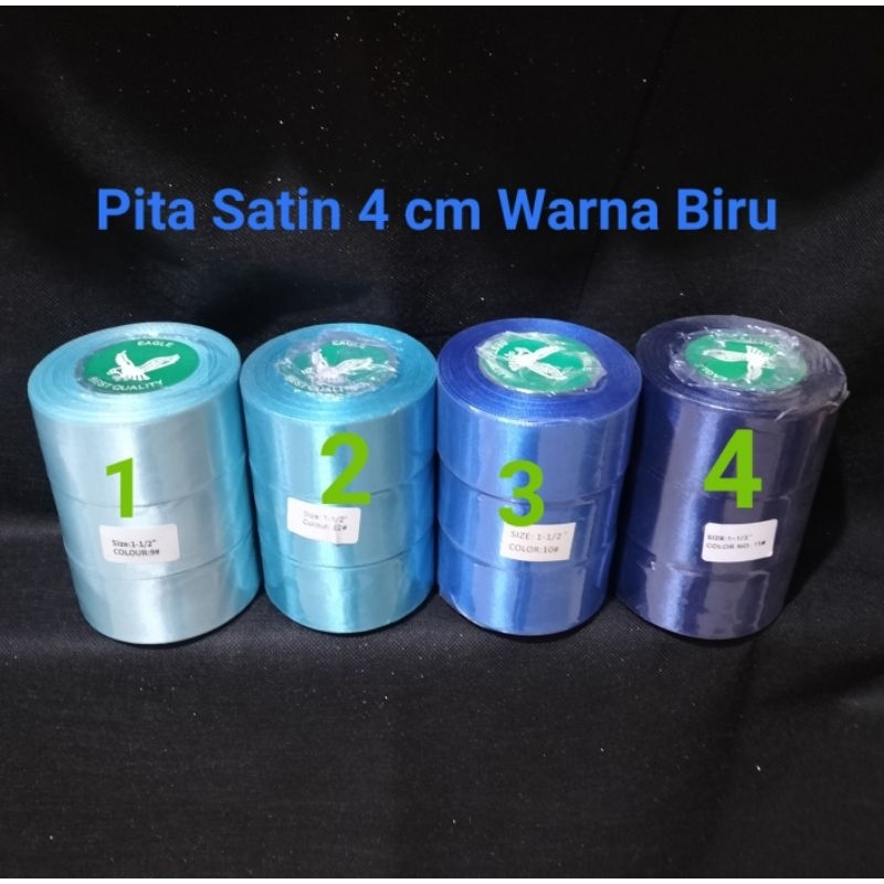 

Pita Satin 4 cm Per Roll 25 Yard / Pita Kado Satin 1.5 inchi Per Roll Murah - Biru