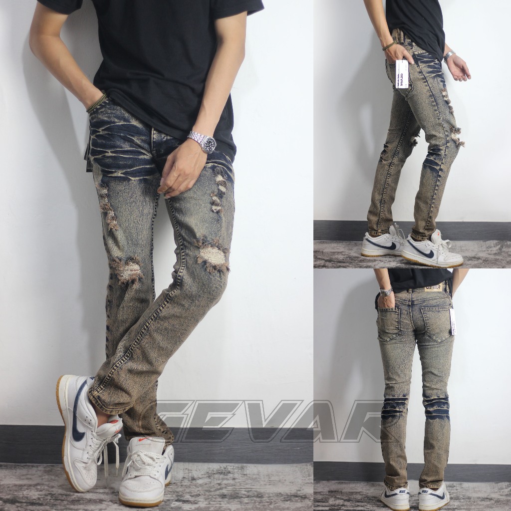GEVAR Celana Jeans Ringkle Sobek Premium