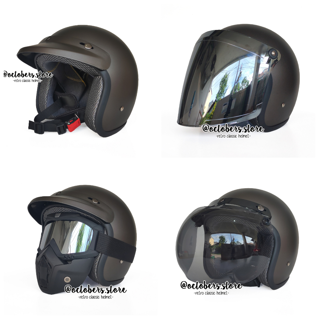 HELM BOGO HELM RETRO POLOS DEWASA SNI ABU-ABU DOFF