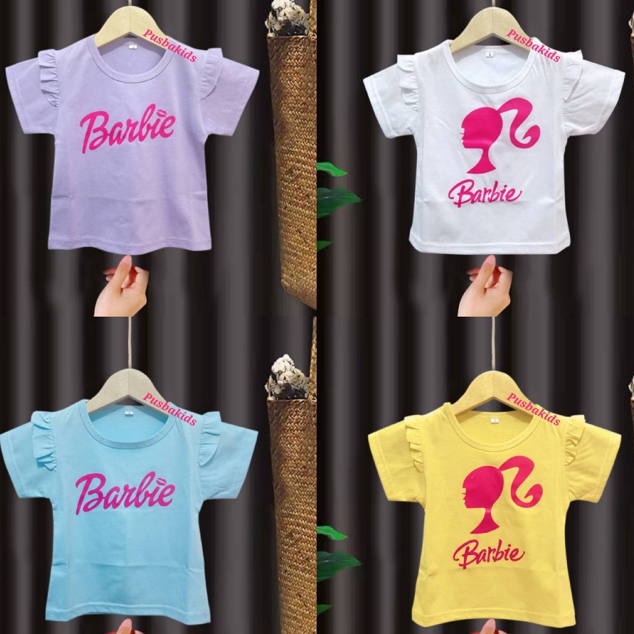 CMXS7091 READY STOK  Kaos Anak Perempuan Barbie / Atasan Anak Cewek Model Tangan Rumbai 0-4 Tahun