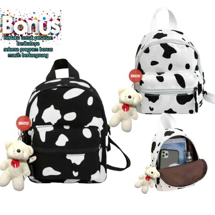 Tas Ransel Perempuan Mini Terbaru Motif Sapi lucu Korean Style Tas Ransel Mini Motif Sapi lucu Tas R