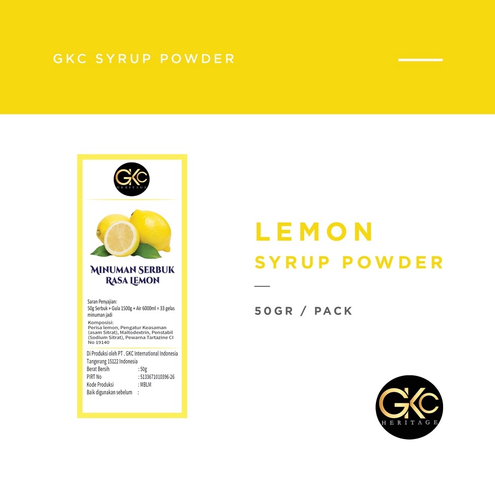 

Bubuk Sirup Lemon / Powder Syrup Serbuk Minuman Powder Drink GKC Heritage Konsentrat 50 gram