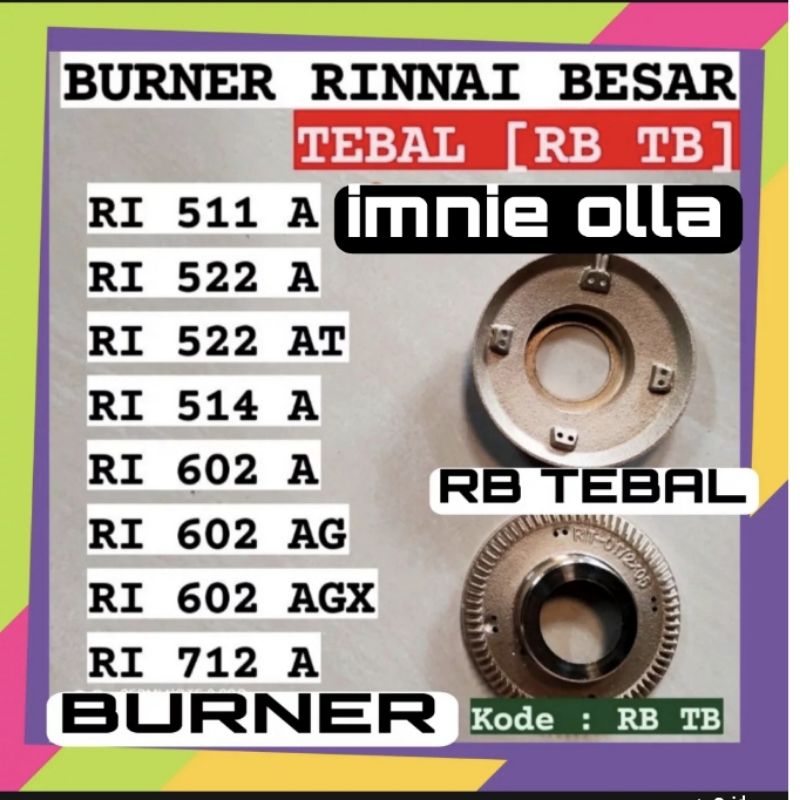 Kuningan Kompor/Burner Rinnai Besar TEBEL UNTUK KOMPOR JENIS 511a 602a 602ag.