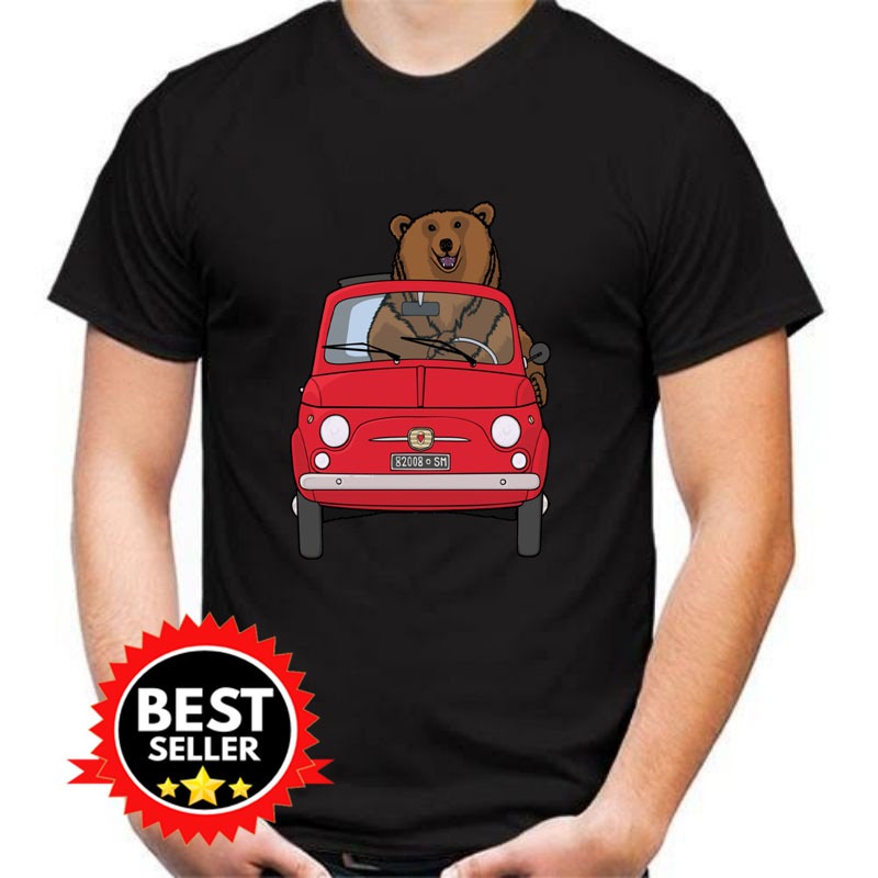 T-Shirt Bear In A Red Classic Fiat Kaos