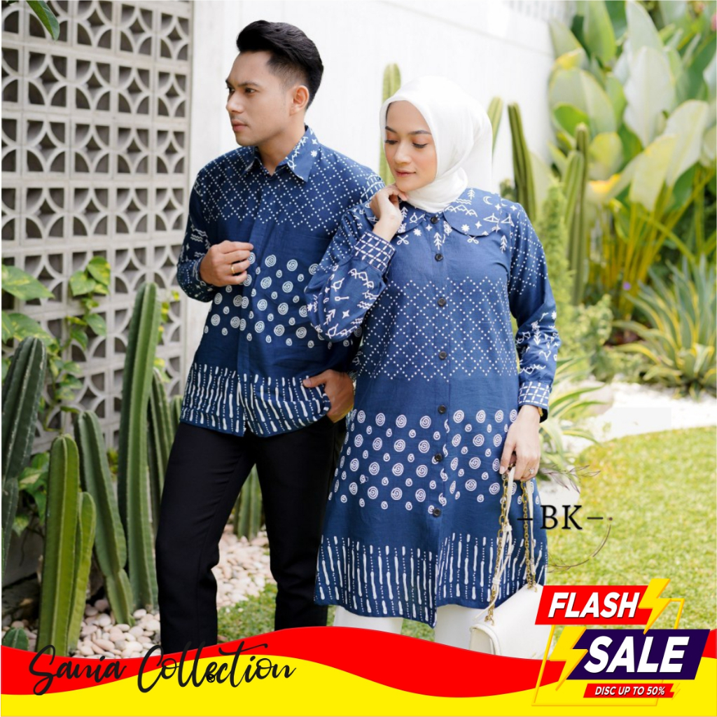 Baju Couple Pasangan Batik Kemeja Tunik Kapel Keluarga Suami Istri Batik Seragam