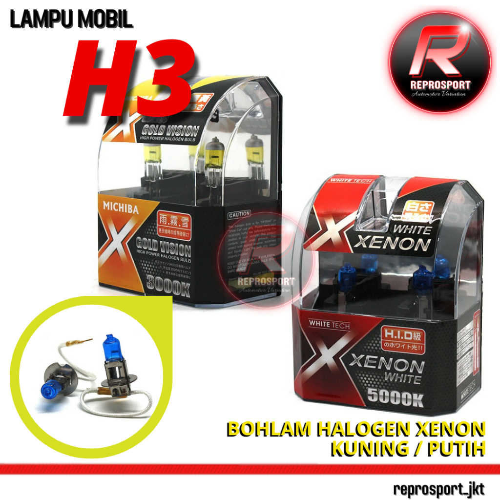 LAMPU MOBIL ( H3 ) BOHLAM HALOGEN XENON PUTIH / KUNING