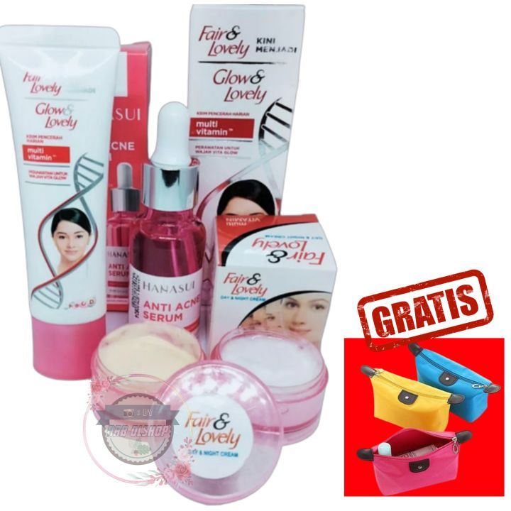 GRATIS TAS Paket 3IN1 Fair & Lovely - Glow & Lovely Cream Siang Dan Malam & Pelembab Fair & Lovely P