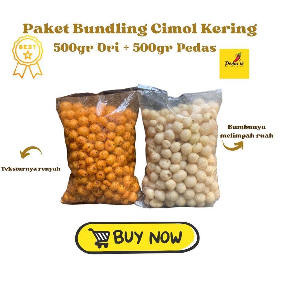

1KG Cimol Kering Ndog Lewo Campur 500gr ORI + 500gr Pedas