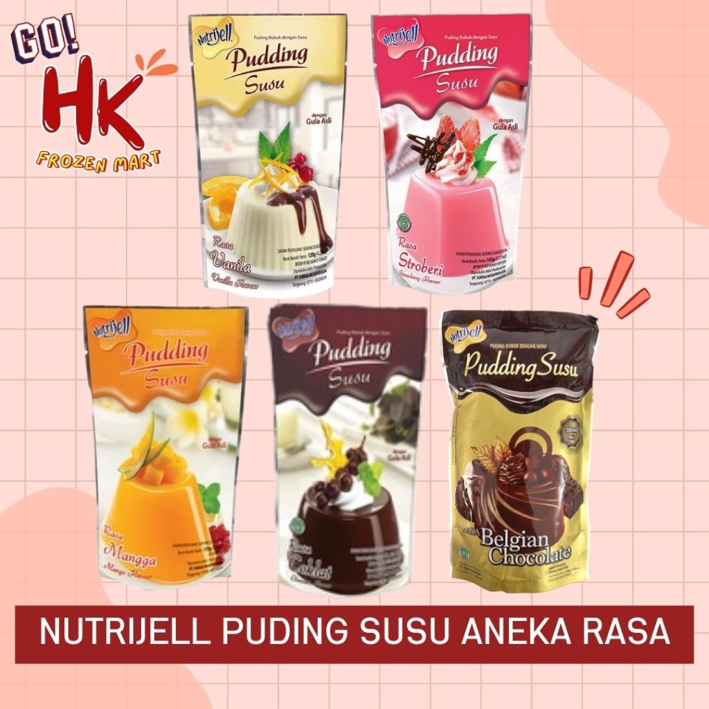 

Nutrijell Puding Susu Rasa Vanila Cokelat Stroberi Mangga Belgian Chocolate pudding HK Frozen Mart