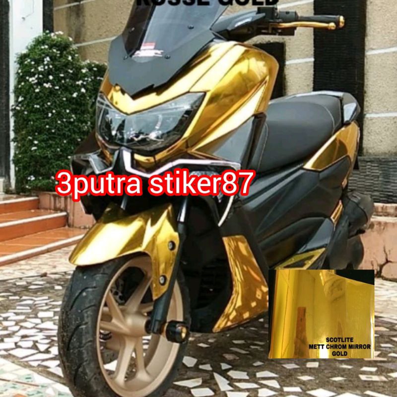 skotlet stiker motor mobil gold crom mirror metalik, gold crom doff lebar 50cm