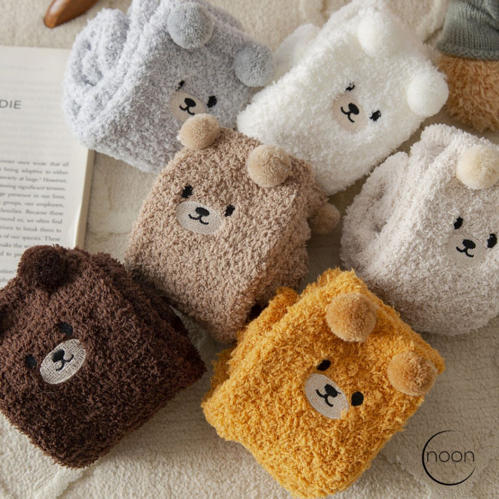 NOON [ hairy styles (set) / 곰 털이 ] 4 PASANG Kaos Kaki Tidur Wanita Korea Bulu Tebal Hangat Winter So