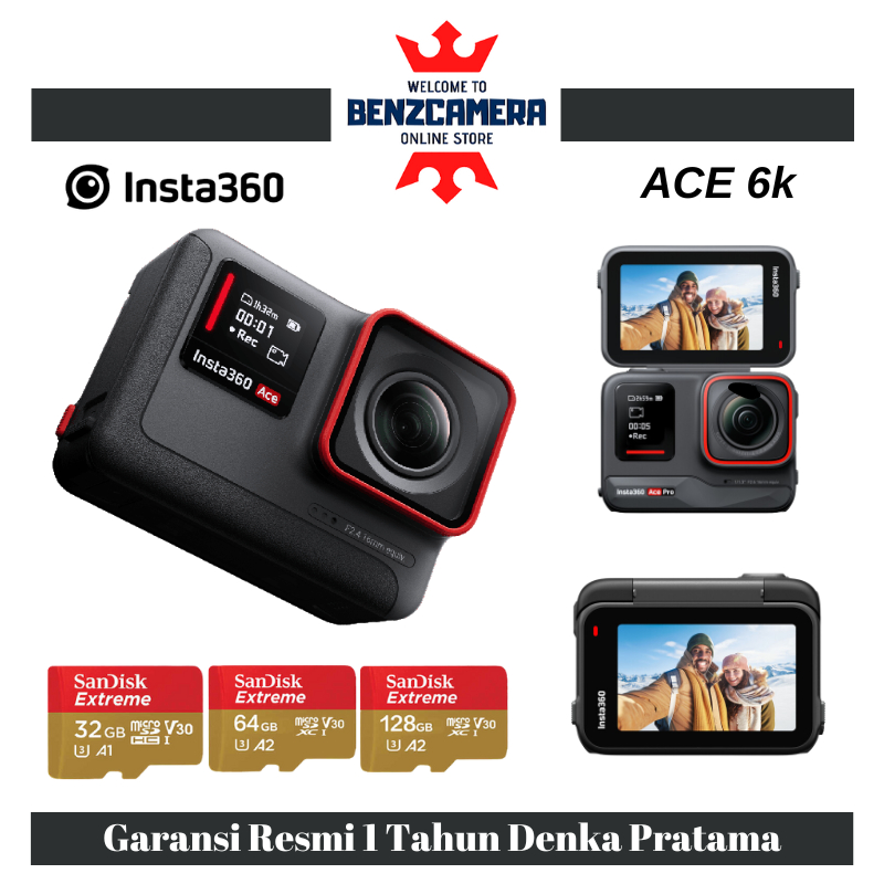 Kamera Aksi Insta360 Ace 48MP, 4K 60fps, Stabilisasi FlowState, Tahan Air 10m, Hitam