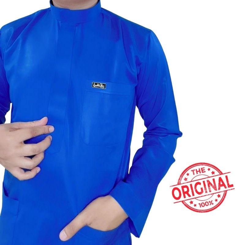 Baju koko Original Saudi Polyester Premium lengan panjang Biru / Benhur / Biru Tua polos / Baju Pria