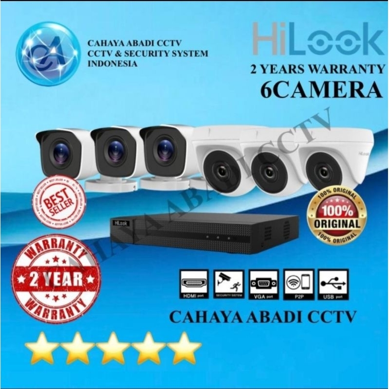 PAKET CCTV HILOOK 2MP 8 CHANNEL 6 KAMERA TURBO HD KAMERA CCTV