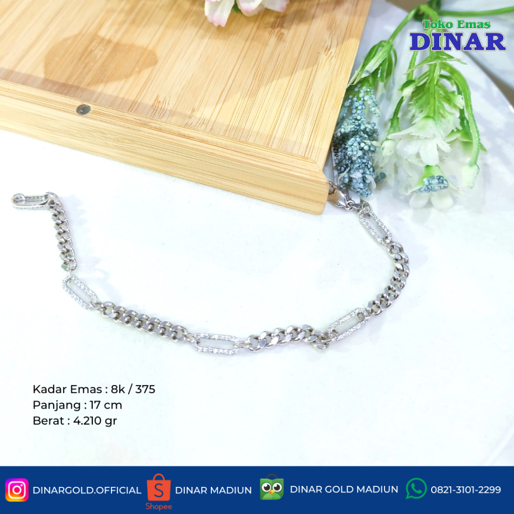 GELANG RANTAI BT AD VARIASI MODEL PUTIH - EMAS MUDA - KADAR 8K/375
