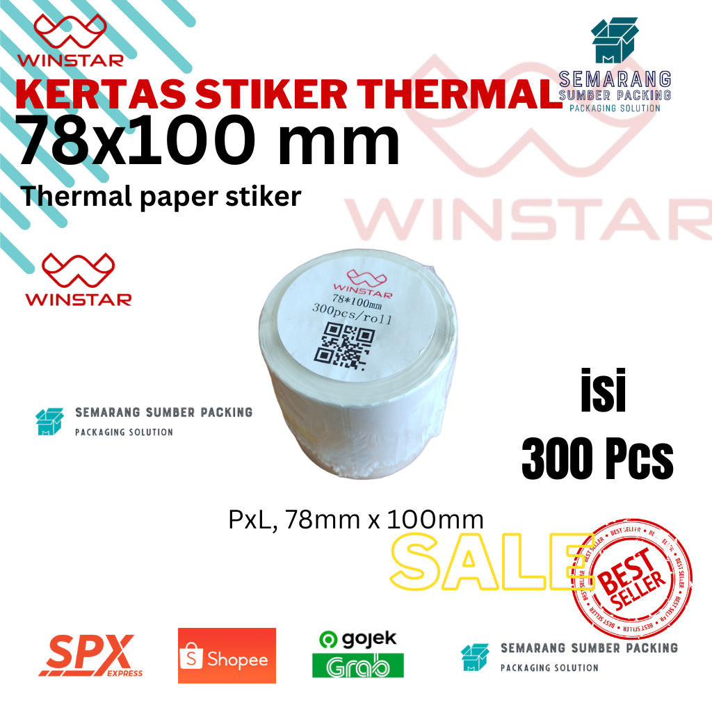 

Kertas stiker label thermal barcode 78x100mm isi 300 pcs roll