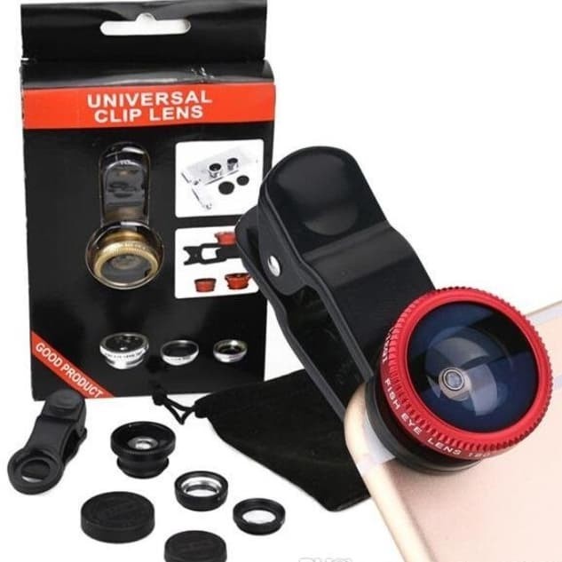 Clip Lens | Fisheye macro wide angle lensa hp handphone 3in1 UNIVERSAL