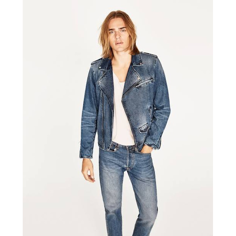 [HOT] ZARA MAN Blue Biker Ramones Jacket