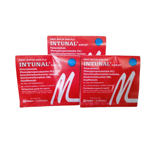 Intunal Merah Kaplet Strip isi 4 Tablet - Obat Flu Bersin Batuk