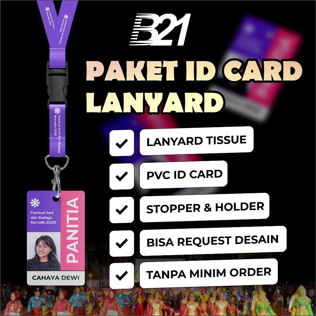 B21 Tali ID Card Custom Design Lanyard Id Card / Souvernir Tali Leher Gantungan Id Card / Lanyard Cu
