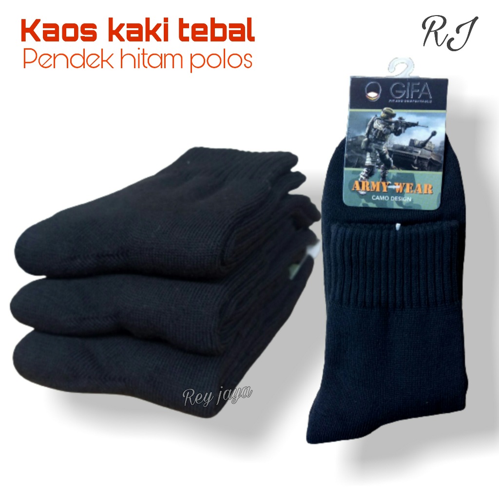 Kaos Kaki Pria Pendek Tebal Warna Hitam Polos TNI PDH
