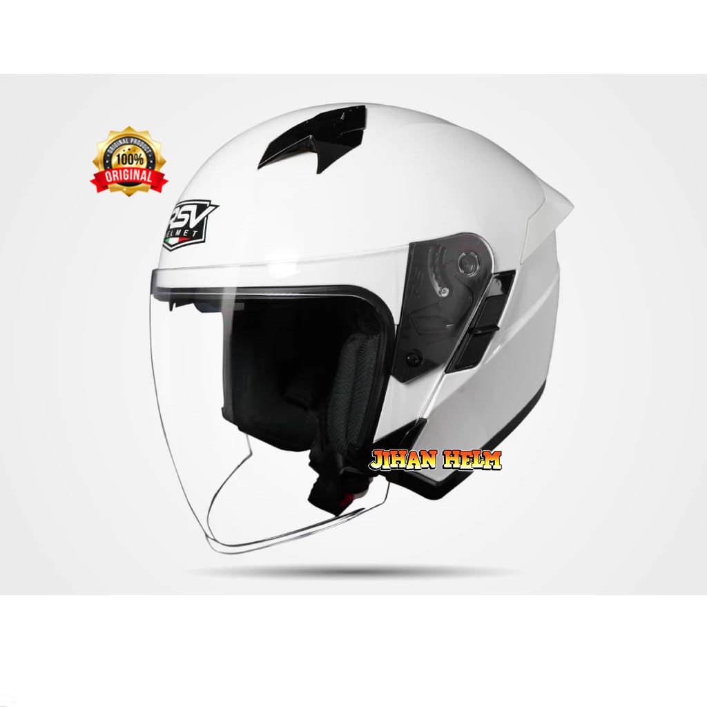HELM RSV SV300 SOLID WHITE GLOSSY HALF FACE DUA KACA ORIGINAL TERMURAH