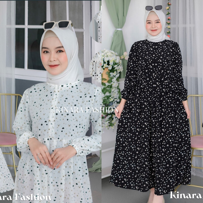 NEW AURORA DRESS BUSUI CRINKLE MOTIF BUNGA MAXI MIDI