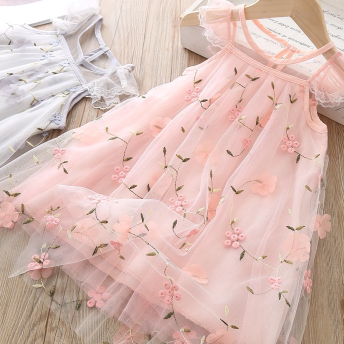Termurah DR45-Dress Anak Perempuan Gaun Pesta Bunga Bordiran Mewah.