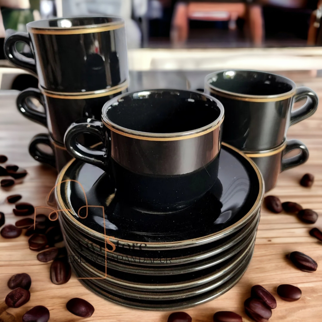 1 SET CANGKIR KERAMIK HITAM MEWAH