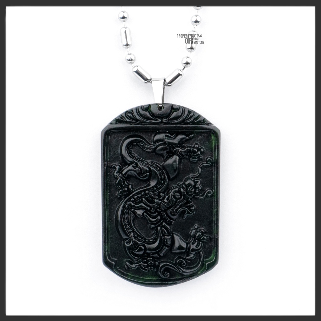 Liontin Batu Giok Hitam Asli Kalung Carving Black Jade Garansi Asli