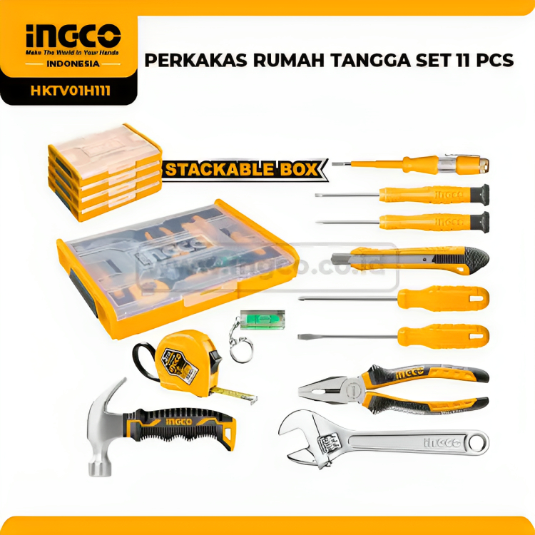 Home Tool Kit 11pcs Set INGCO HKTV01H111 Perkakas Box Tang Obeng Palu
