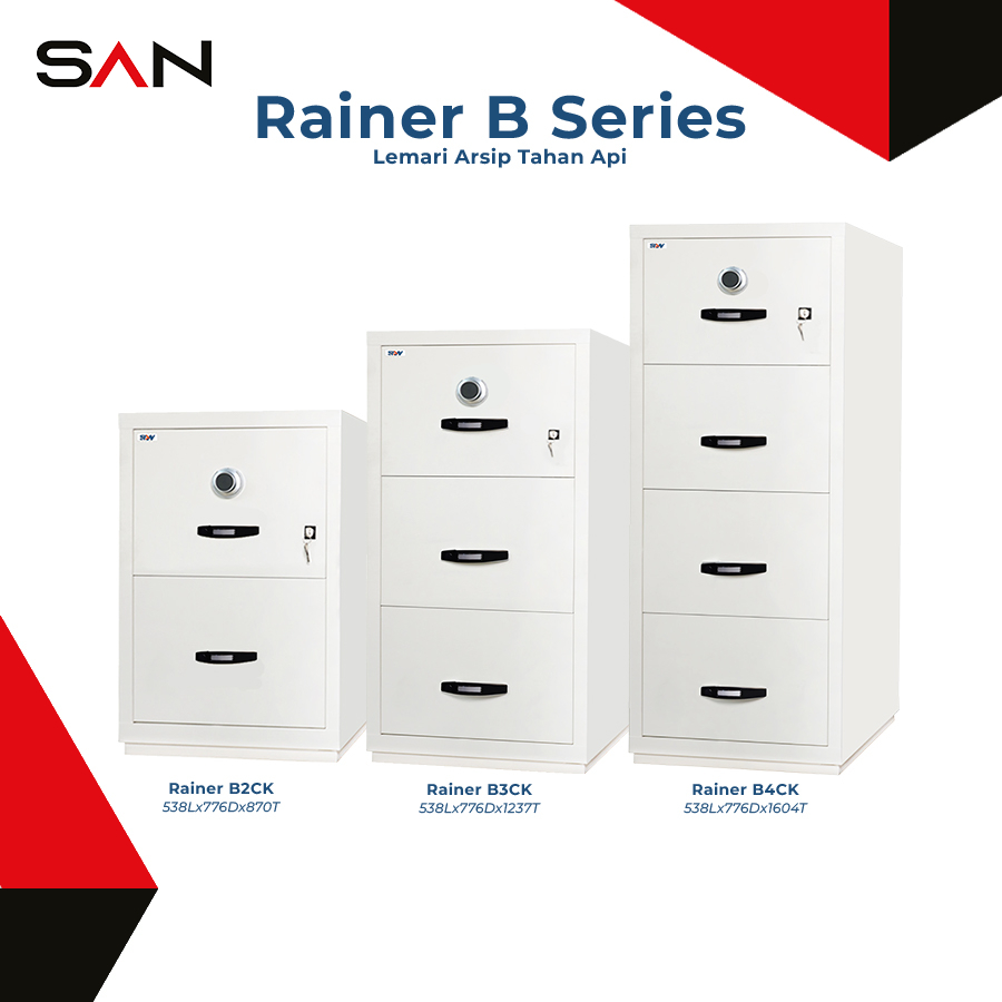 Lemari Arsip Kantor Tahan Api Filling Cabinet SAN RAINER B Combinasi key & Digital Key