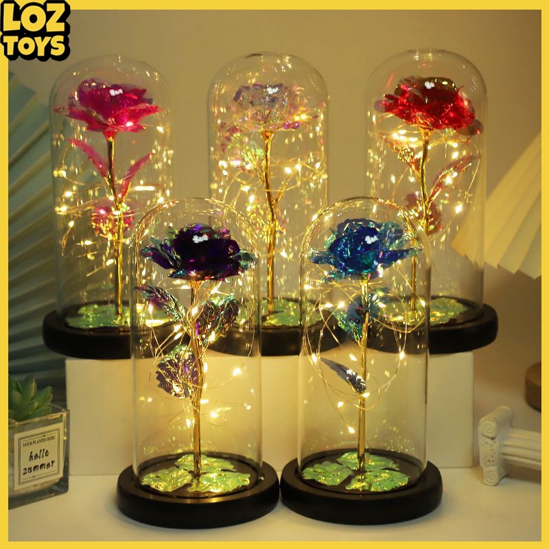 LOZTOYS Lampu LED Bunga Mawar Plastik Flower Beauty And The Beast Rose Valentine Hadiah