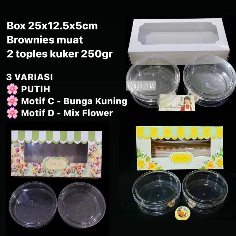 

Box 25x12.5x5cm Brownies muat 2 toples kuker 250gr