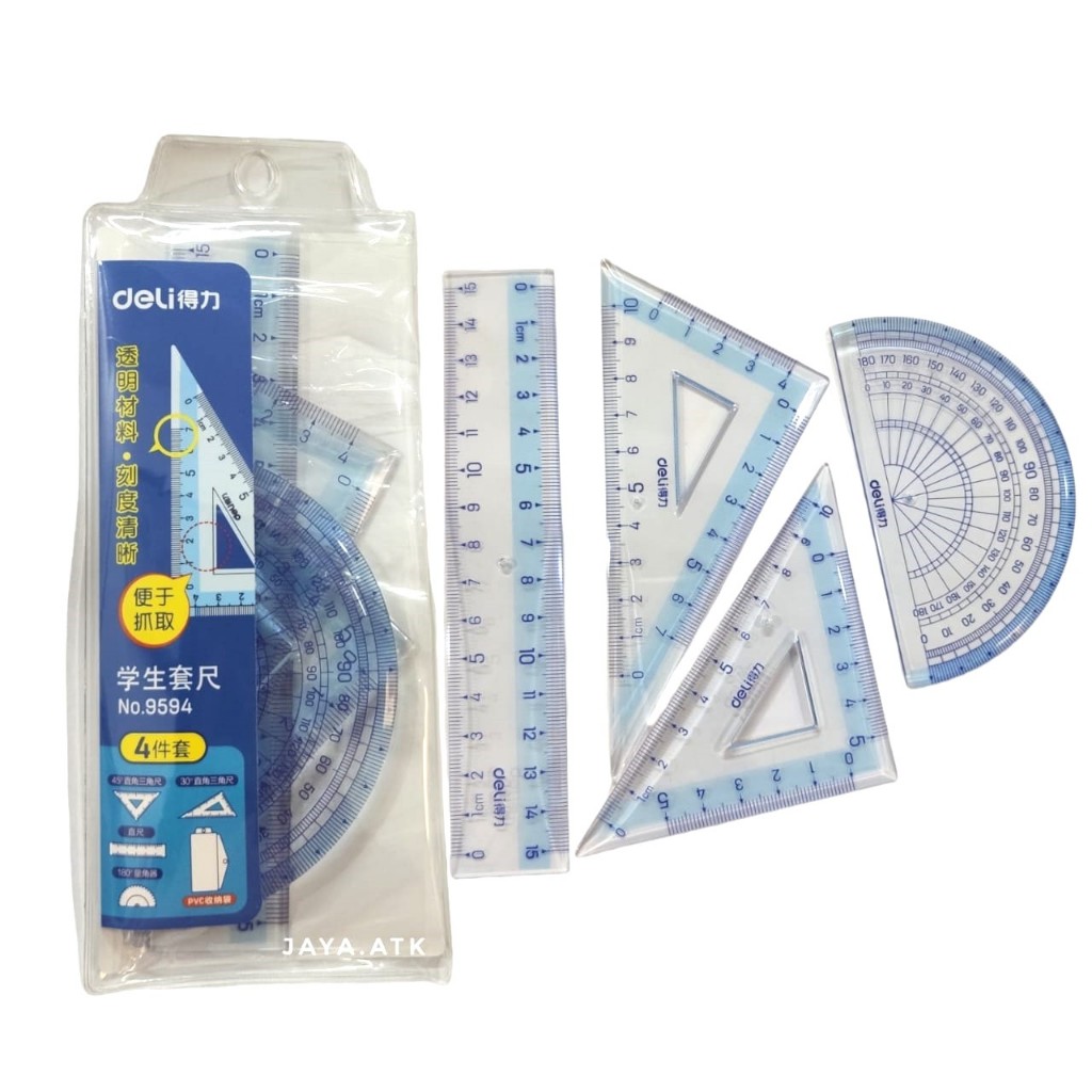 

MISTAR PENGGARIS SET 15 CM DELI 9594 BUSUR SIKU SEGITIGA STUDENT RULER SET