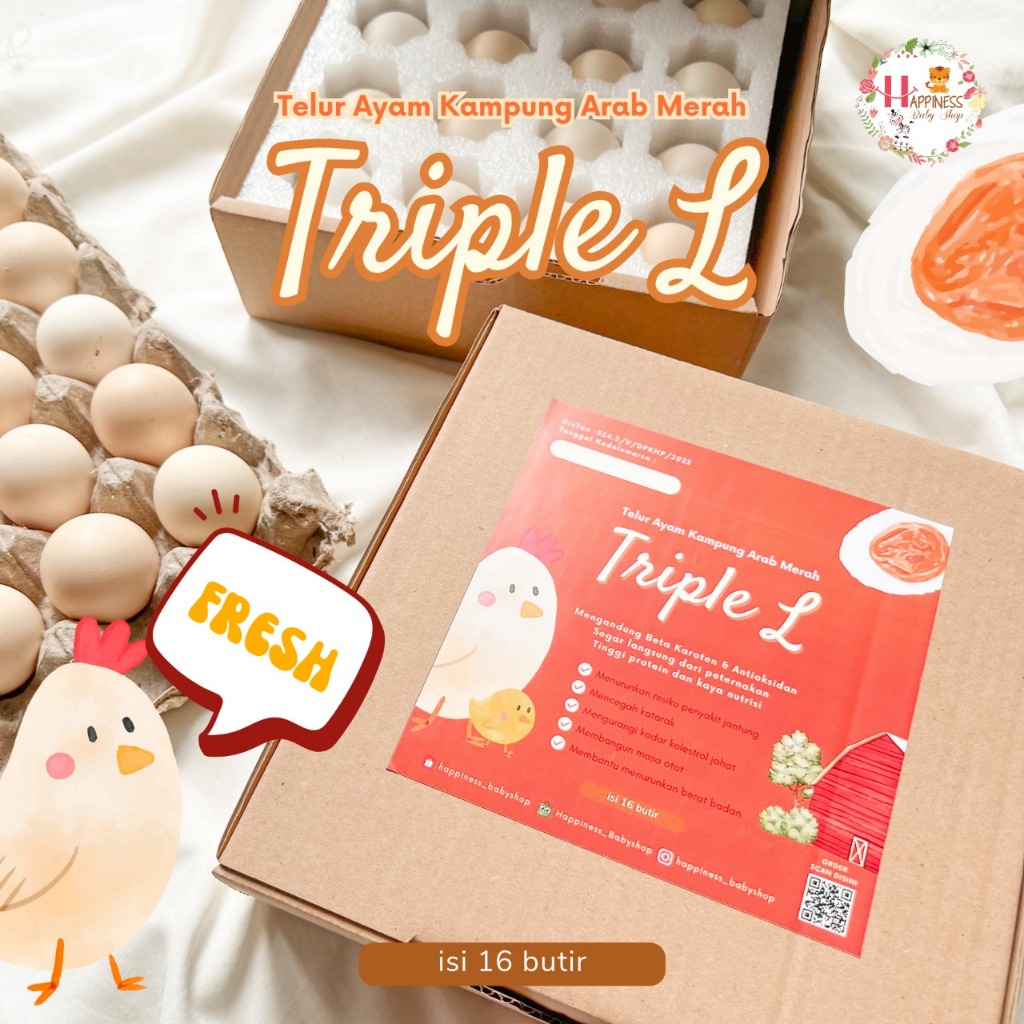 

(PACKING AMAN) TRIPLE L TELUR KAMPUNG / TELOR AYAM KAMPUNG ARAB FRESH ISI 16 BUTIR